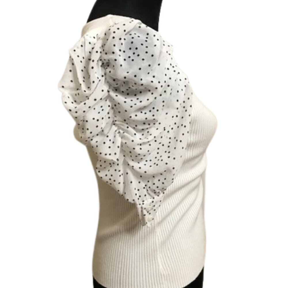T Tahari Square Neck Elbow Length Puff Sleeve White Top Size Small Petite - Picture 6 of 9